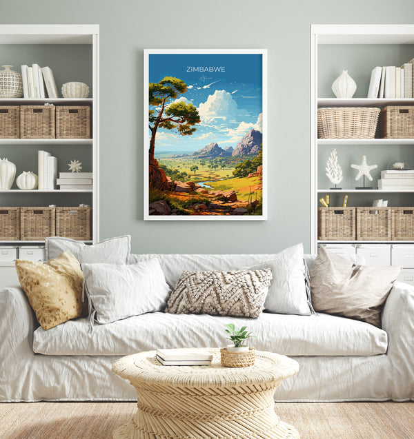 Zimbabwe Travel Poster Wall Art, Travel Print of Zimbabwe, Zimbabwe Gift, Zimbabwe Travel Art, Africa Art Lovers Gift