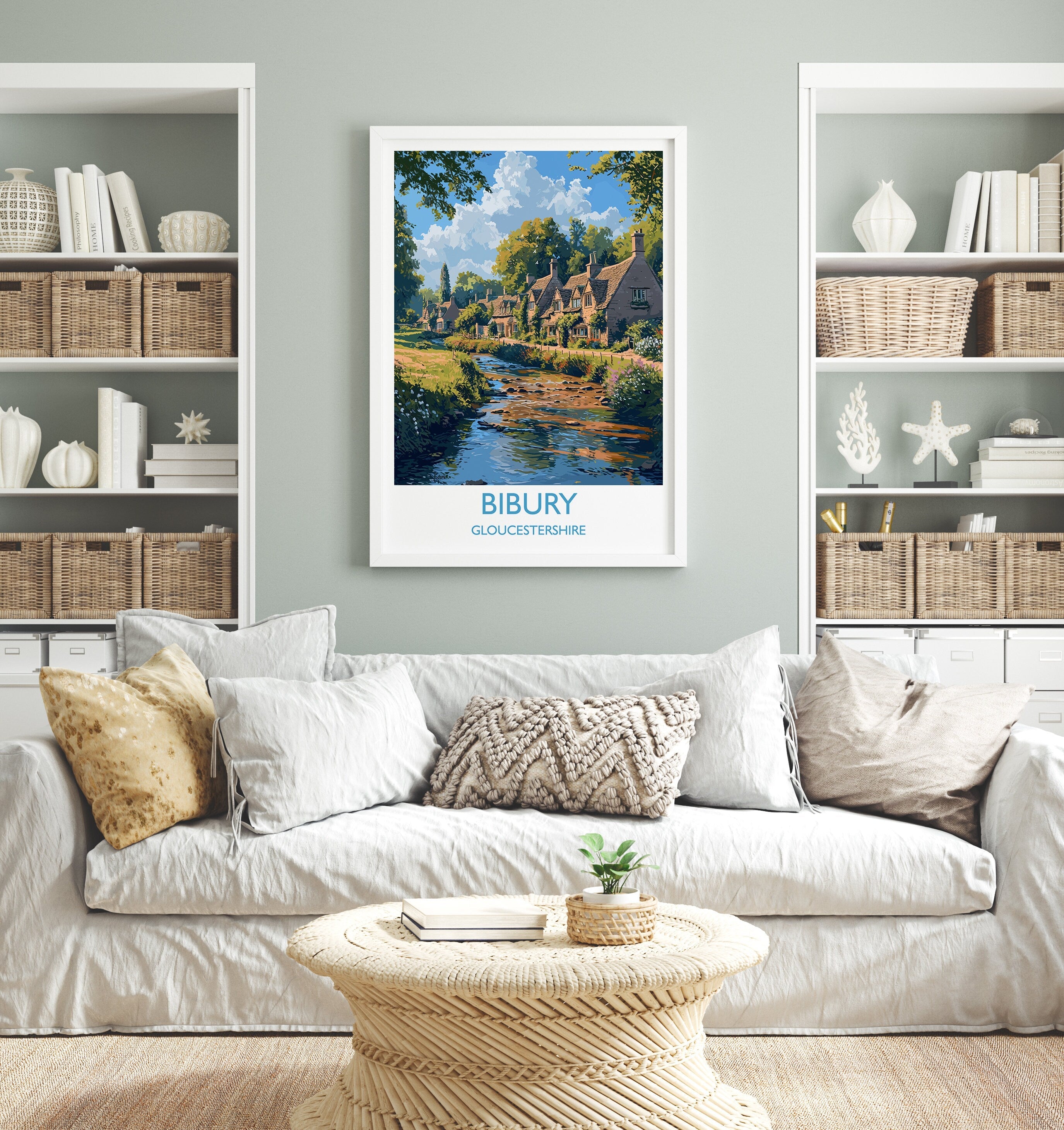 Bibury Travel Poster, Travel Print of Bibury, Gloucestershire Cotswolds Gift, England, Bibury Art Lovers Gift, Wall Art Print NQ Media Designs