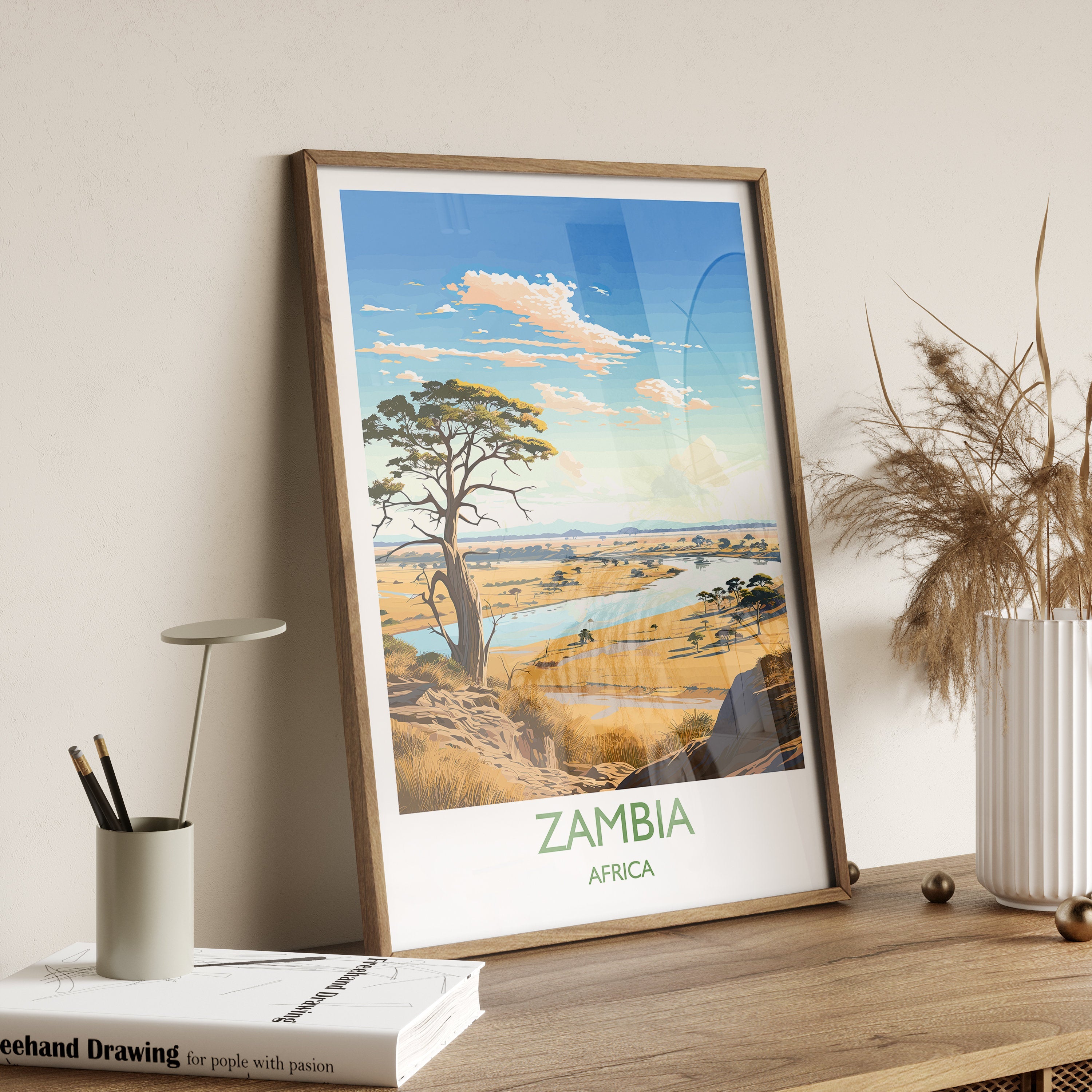 Zambia Travel Print Wall Art, Travel Poster of Zambia, Zambia Gift, Zambia Travel Art, Africa Art Lovers Gift, NQ Media Designs
