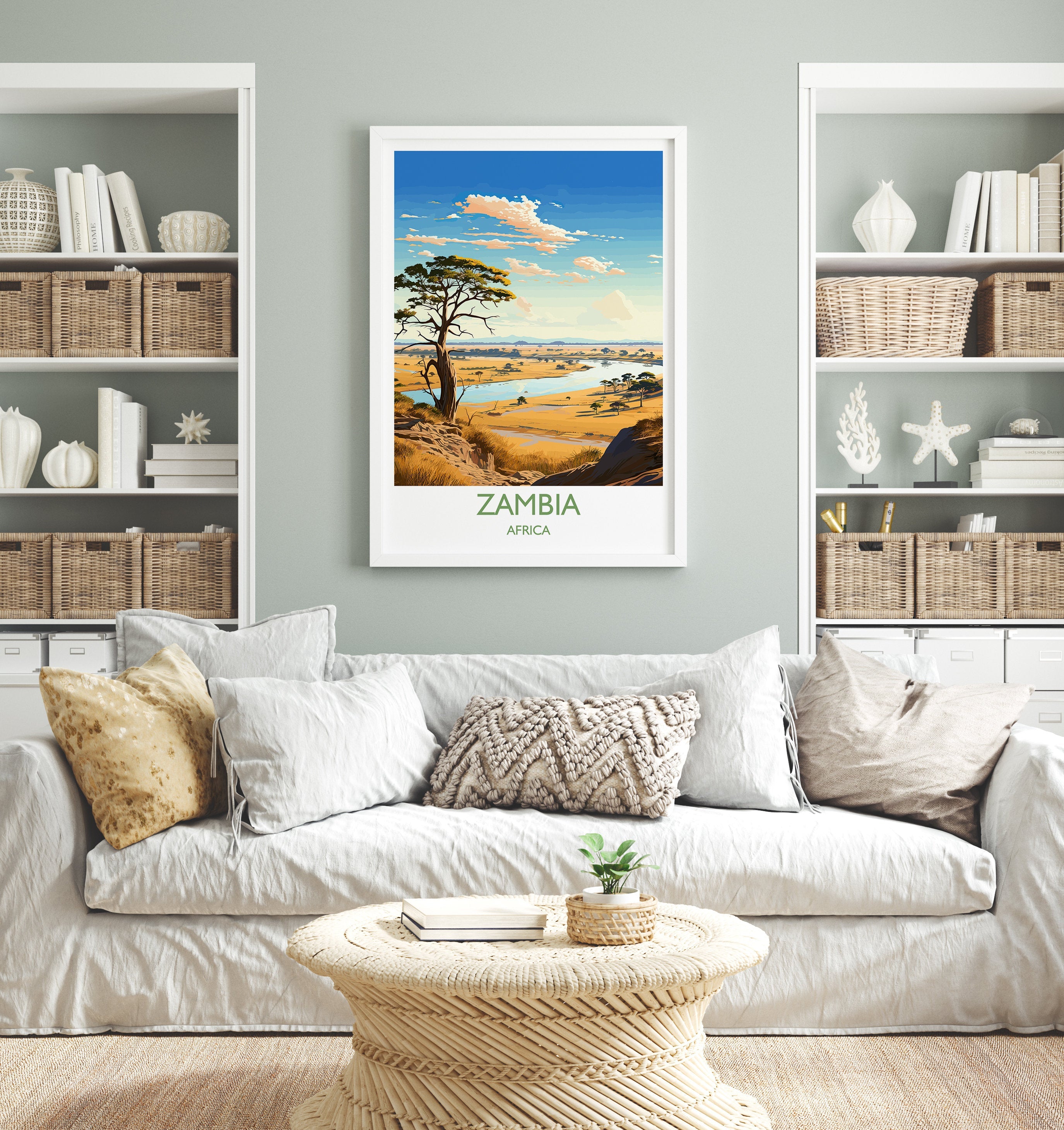 Zambia Travel Print Wall Art, Travel Poster of Zambia, Zambia Gift, Zambia Travel Art, Africa Art Lovers Gift, NQ Media Designs