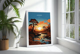 Zambia Travel Poster Wall Art, Travel Print of Zambia Sunset, Zambia Gift, Zambia Travel Art, Africa Art Lovers Gift, NQ Media Designs