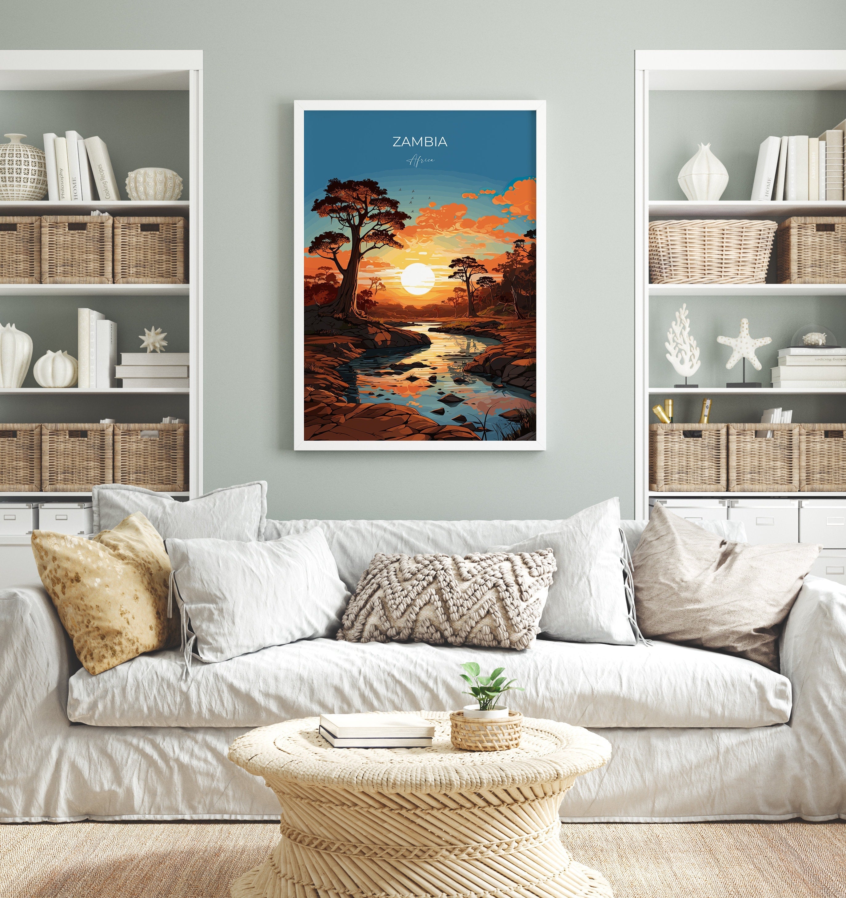 Zambia Travel Poster Wall Art, Travel Print of Zambia Sunset, Zambia Gift, Zambia Travel Art, Africa Art Lovers Gift, NQ Media Designs
