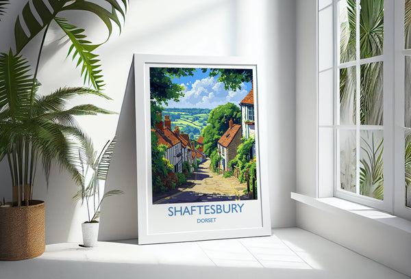 Shaftesbury Travel Poster Wall Art, Travel Print of Shaftesbury, England, Dorset Coast Art Lovers Gift, Shaftesbury Wall Decor