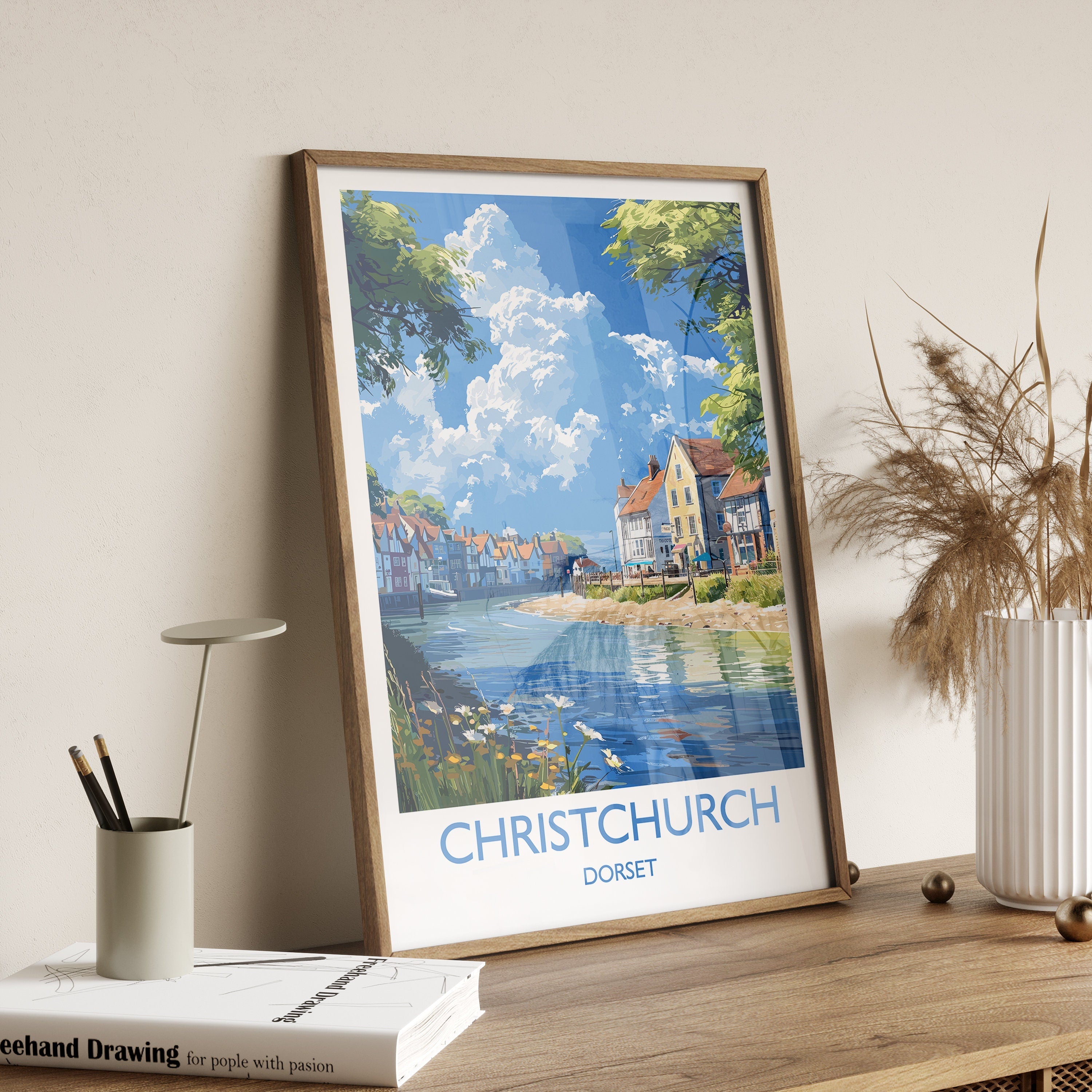 Christchurch Travel Print Wall Art, Travel Poster of Christchurch, England, Dorset Coast Art Lovers Gift, Dorset Wall Decor NQ Media Designs