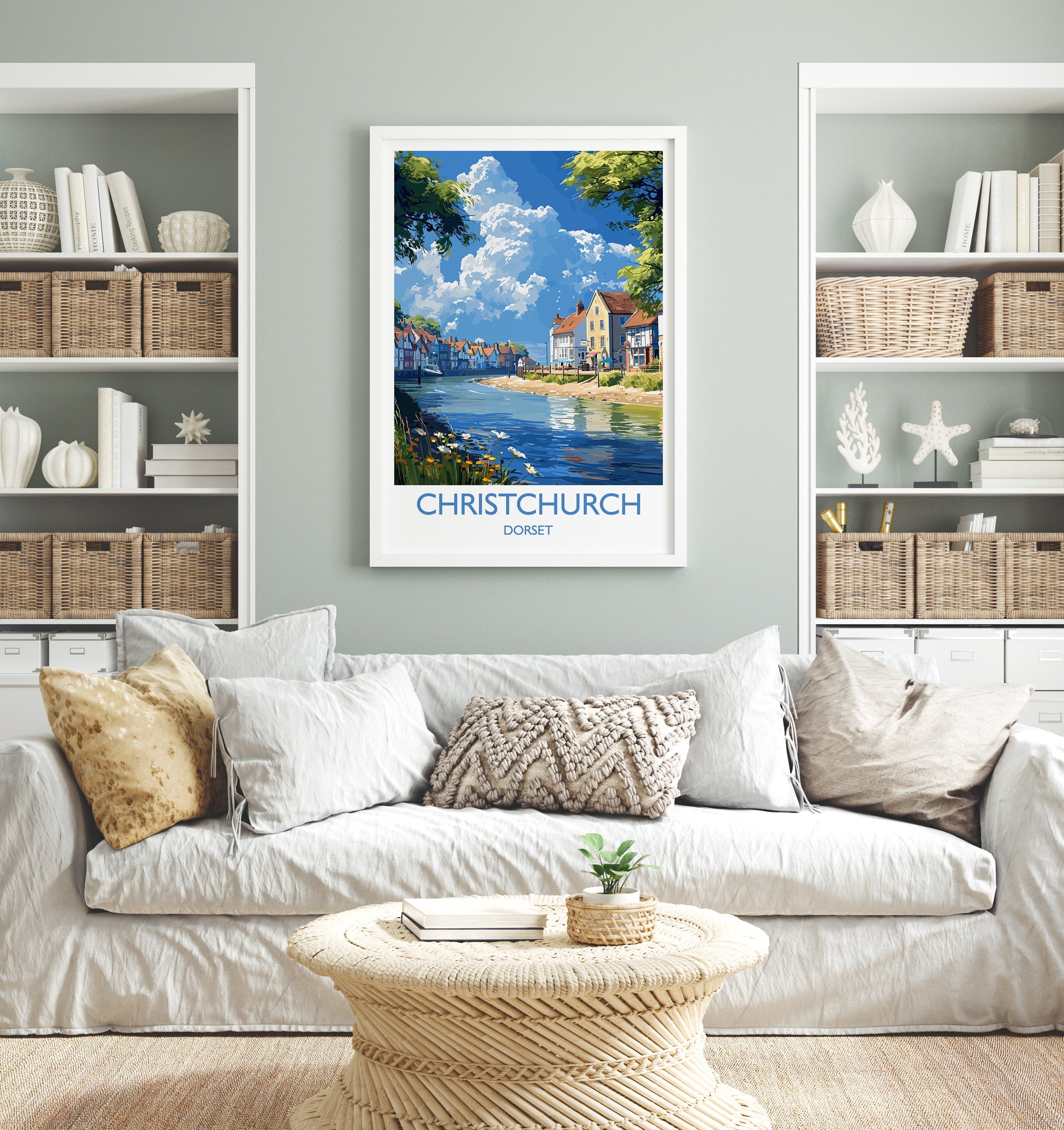 Christchurch Travel Print Wall Art, Travel Poster of Christchurch, England, Dorset Coast Art Lovers Gift, Dorset Wall Decor NQ Media Designs