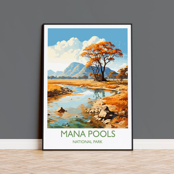 Mana Pools Travel Poster Wall Art, Travel Print of Mana Pools, Zimbabwe Gift, Mana Pools National Park Africa Art Gift