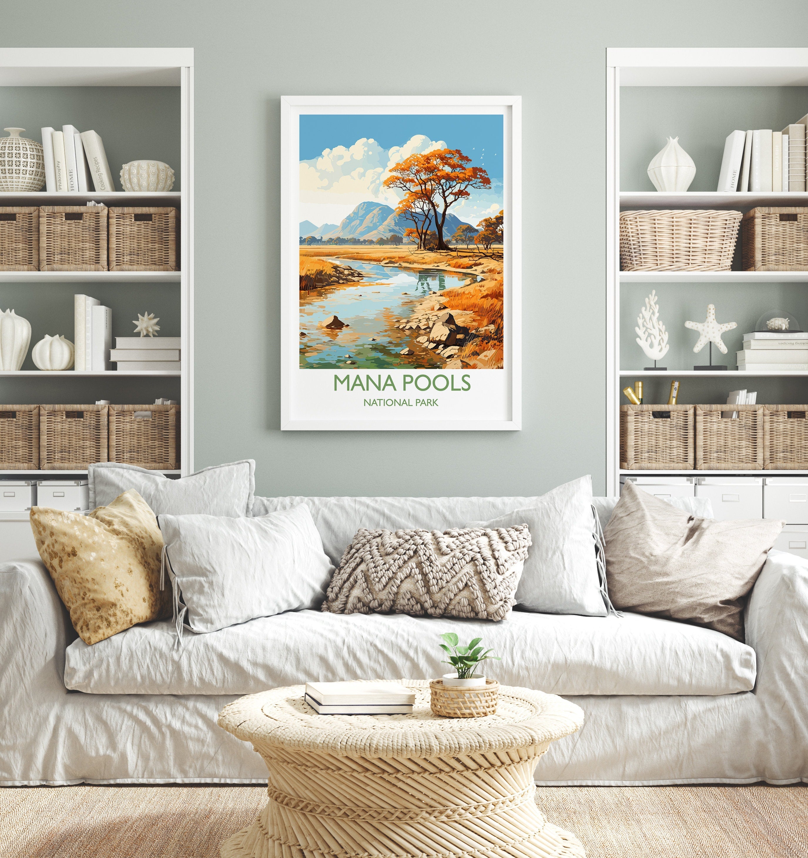 Mana Pools Travel Poster Wall Art, Travel Print of Mana Pools, Zimbabwe Gift, Mana Pools National Park Africa Art Gift NQ Media Designs