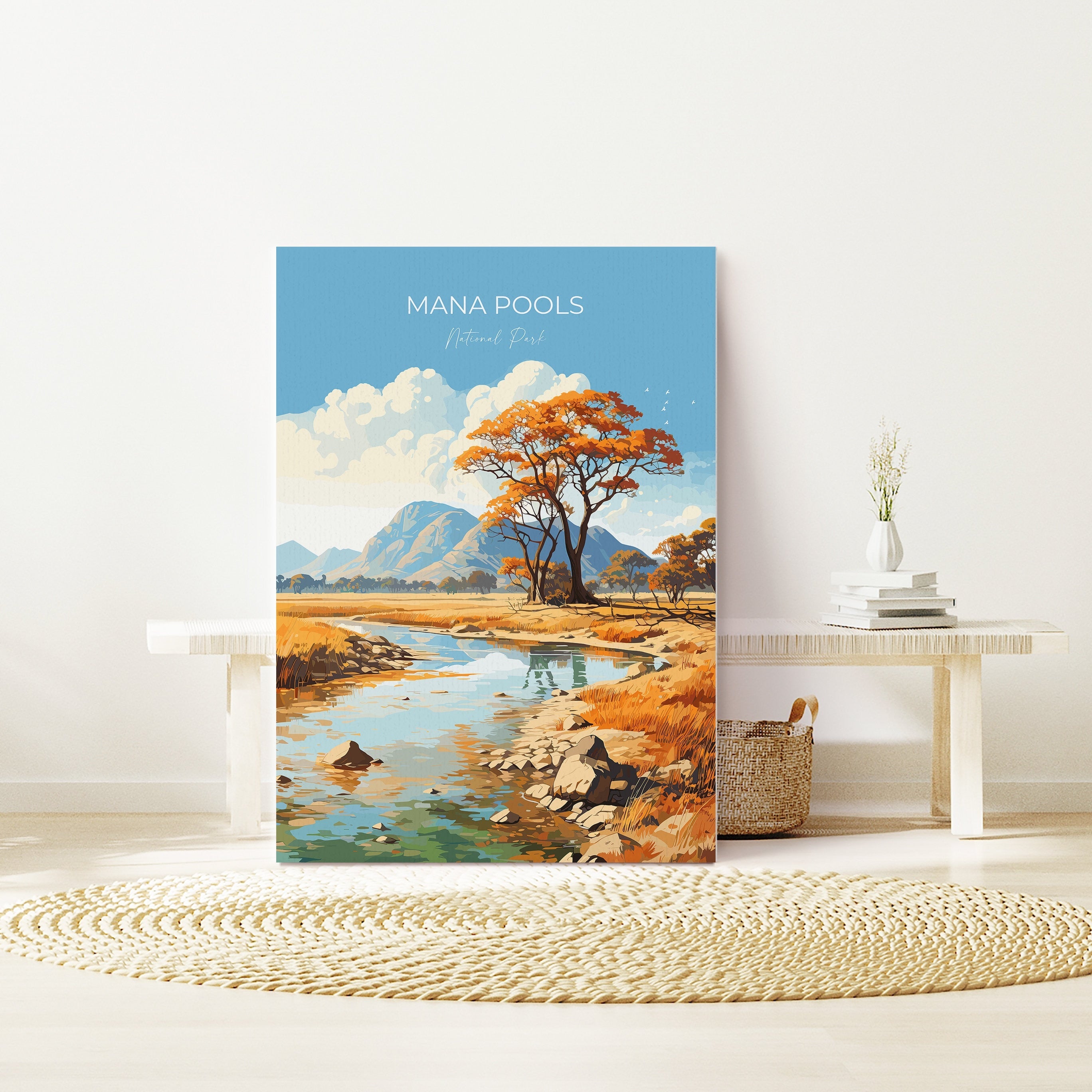 Mana Pools Travel Poster Wall Art, Travel Print of Mana Pools, Zimbabwe Gift, Mana Pools National Park Africa Art Gift NQ Media Designs