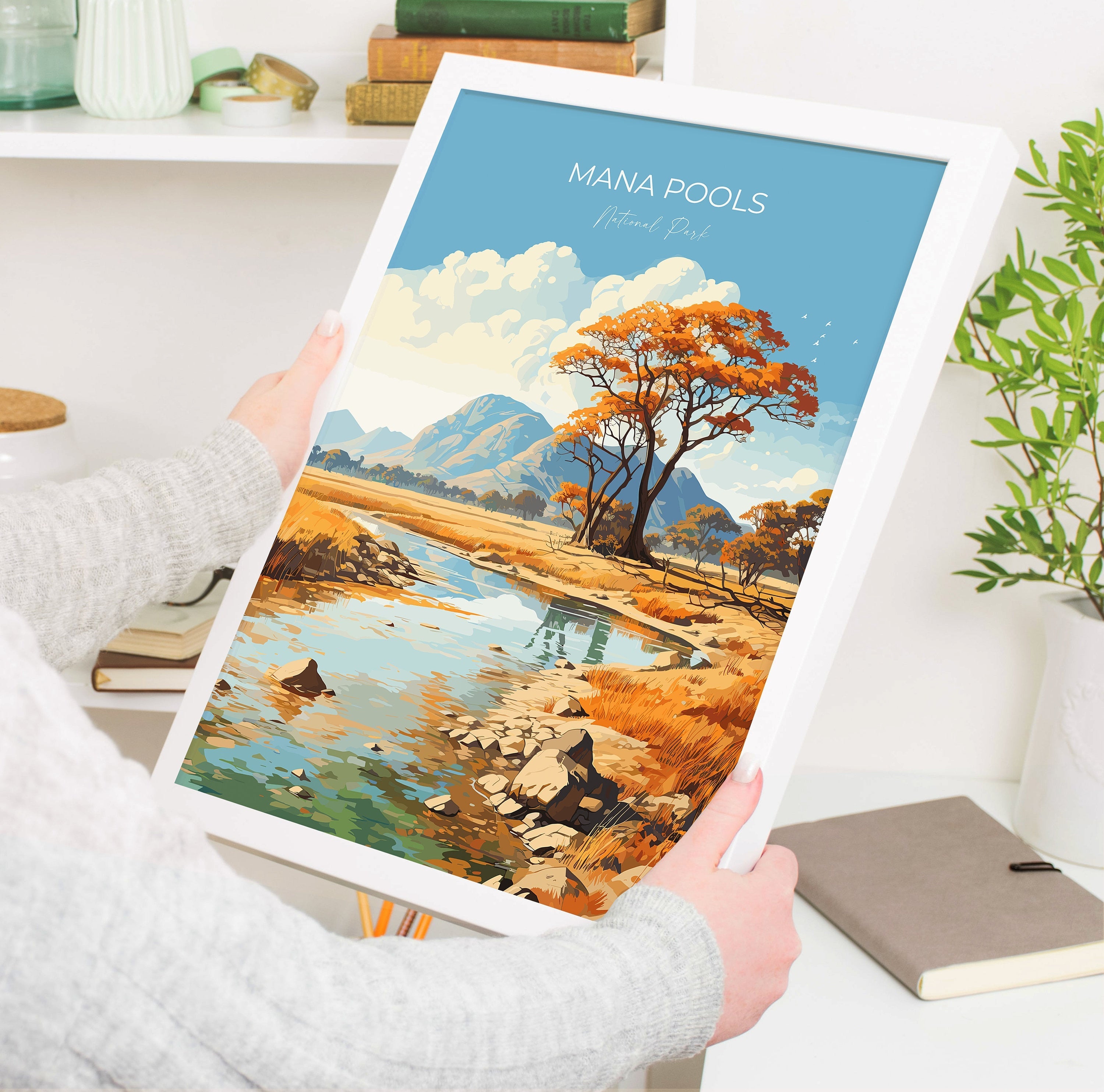 Mana Pools Travel Poster Wall Art, Travel Print of Mana Pools, Zimbabwe Gift, Mana Pools National Park Africa Art Gift NQ Media Designs