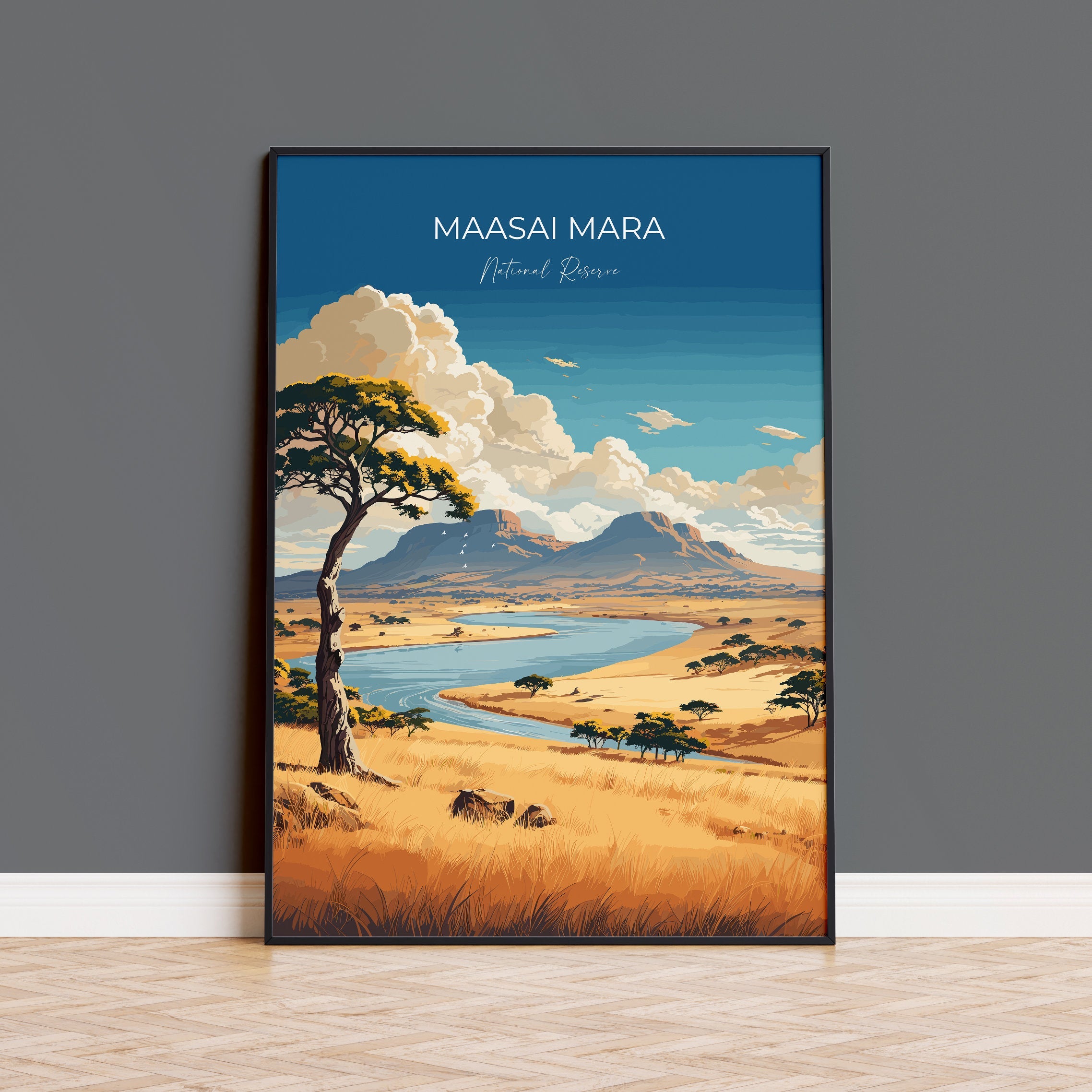 Maasai Mara Travel Print Wall Art, Travel Poster of Maasai Mara, Kenya Gift, Maasai MaraNational Reserve Africa Art Gift NQ Media Designs