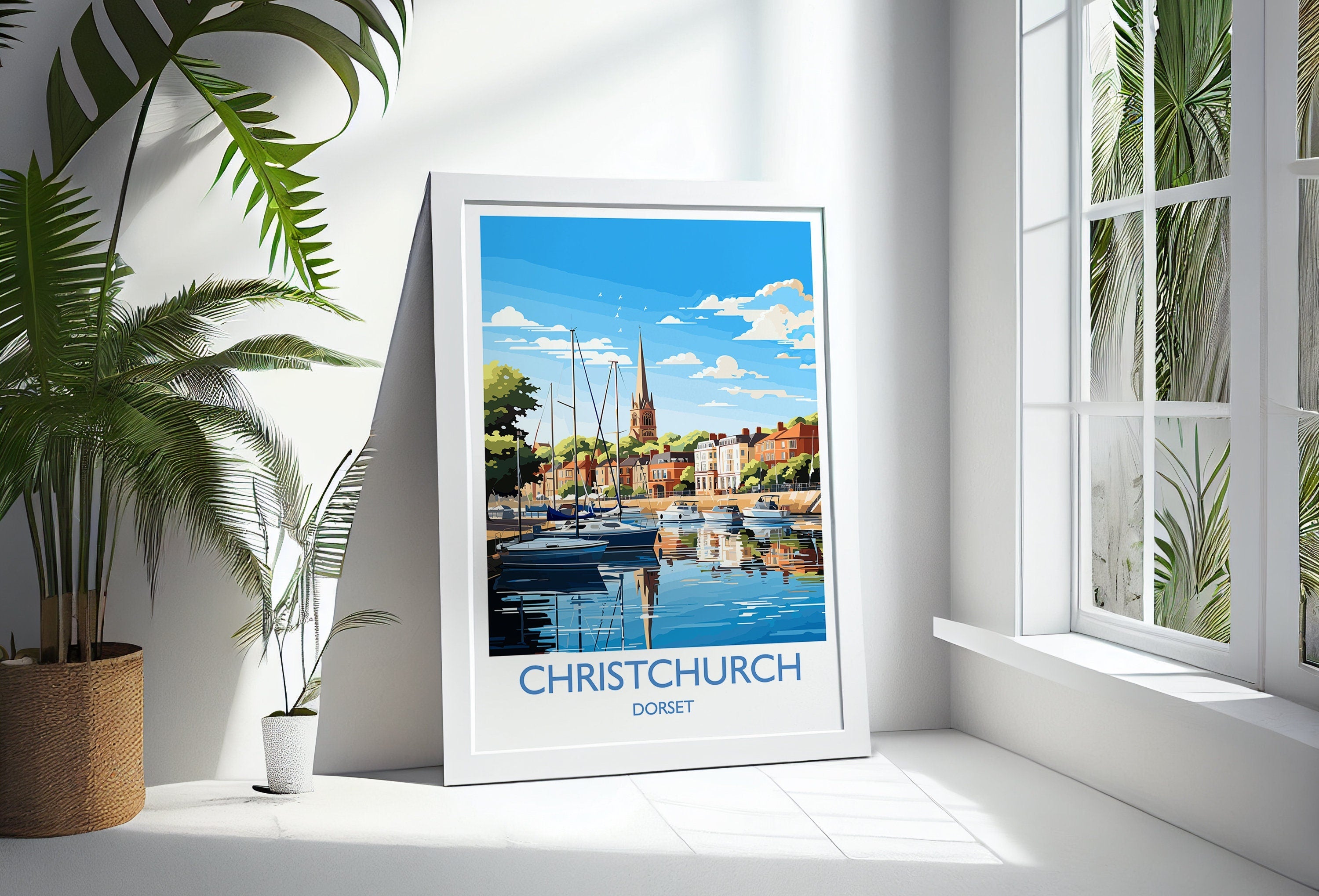 Christchurch Travel Poster Wall Art, Travel Print of Christchurch, England, Dorset Coast Art Lovers Gift, Dorset Wall Decor NQ Media Designs