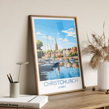 Christchurch Travel Poster Wall Art, Travel Print of Christchurch, England, Dorset Coast Art Lovers Gift, Dorset Wall Decor NQ Media Designs