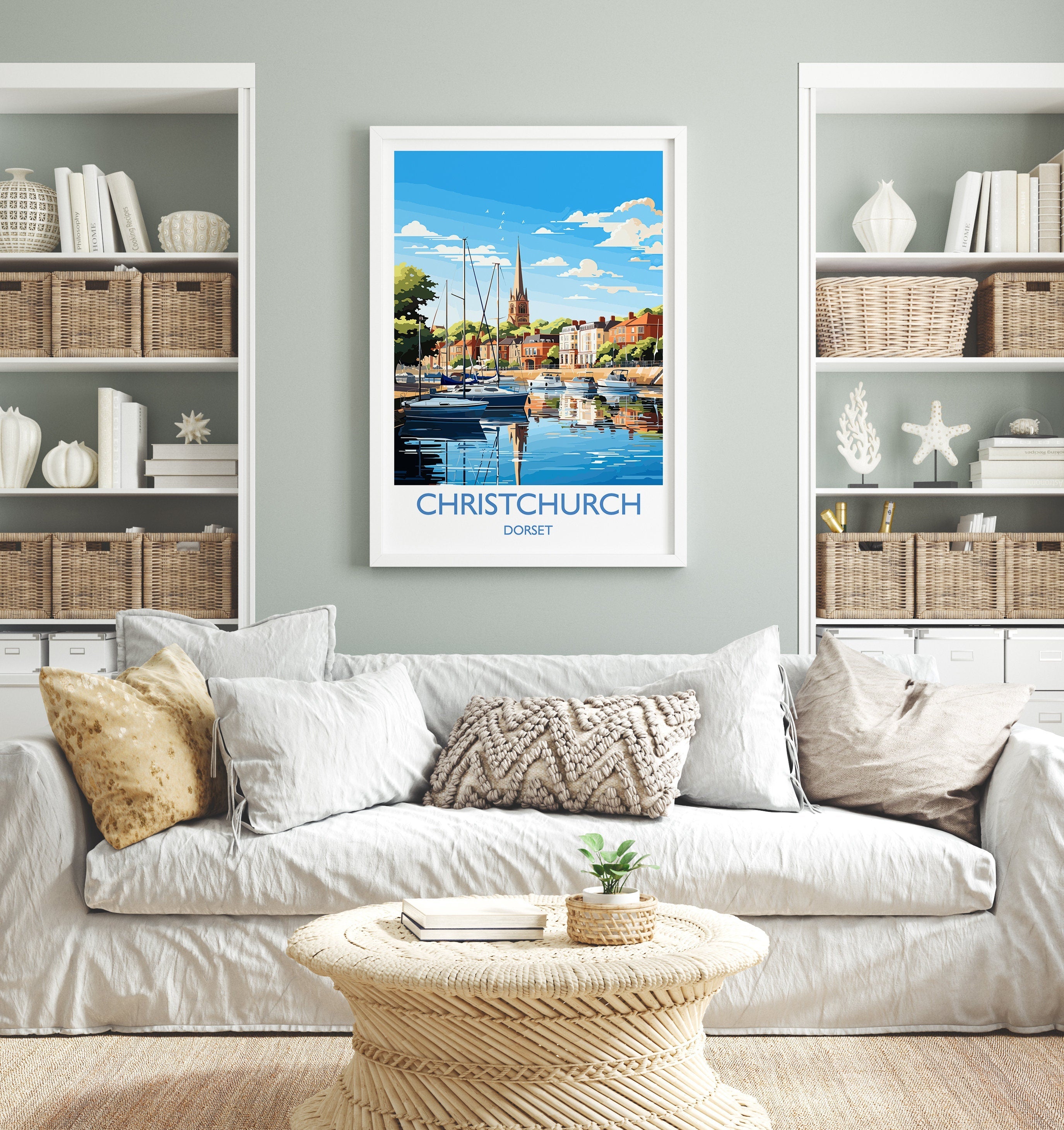 Christchurch Travel Poster Wall Art, Travel Print of Christchurch, England, Dorset Coast Art Lovers Gift, Dorset Wall Decor NQ Media Designs