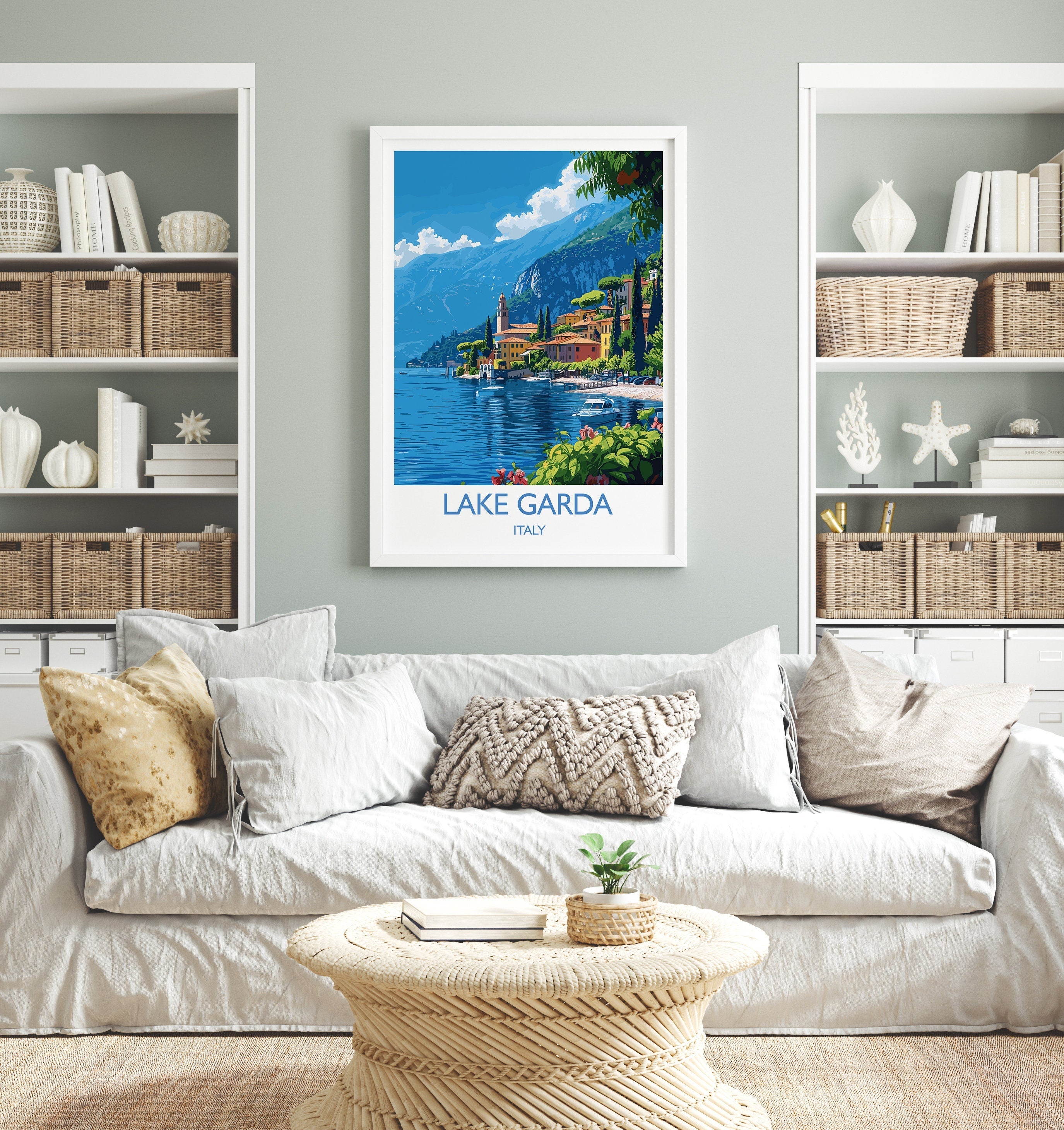 Lake Garda Travel Poster Wall Art, Travel Print of Lake Garda, Lake Garda Art Lovers Gift, Italy, Italian Lakes Art Gift NQ Media Designs