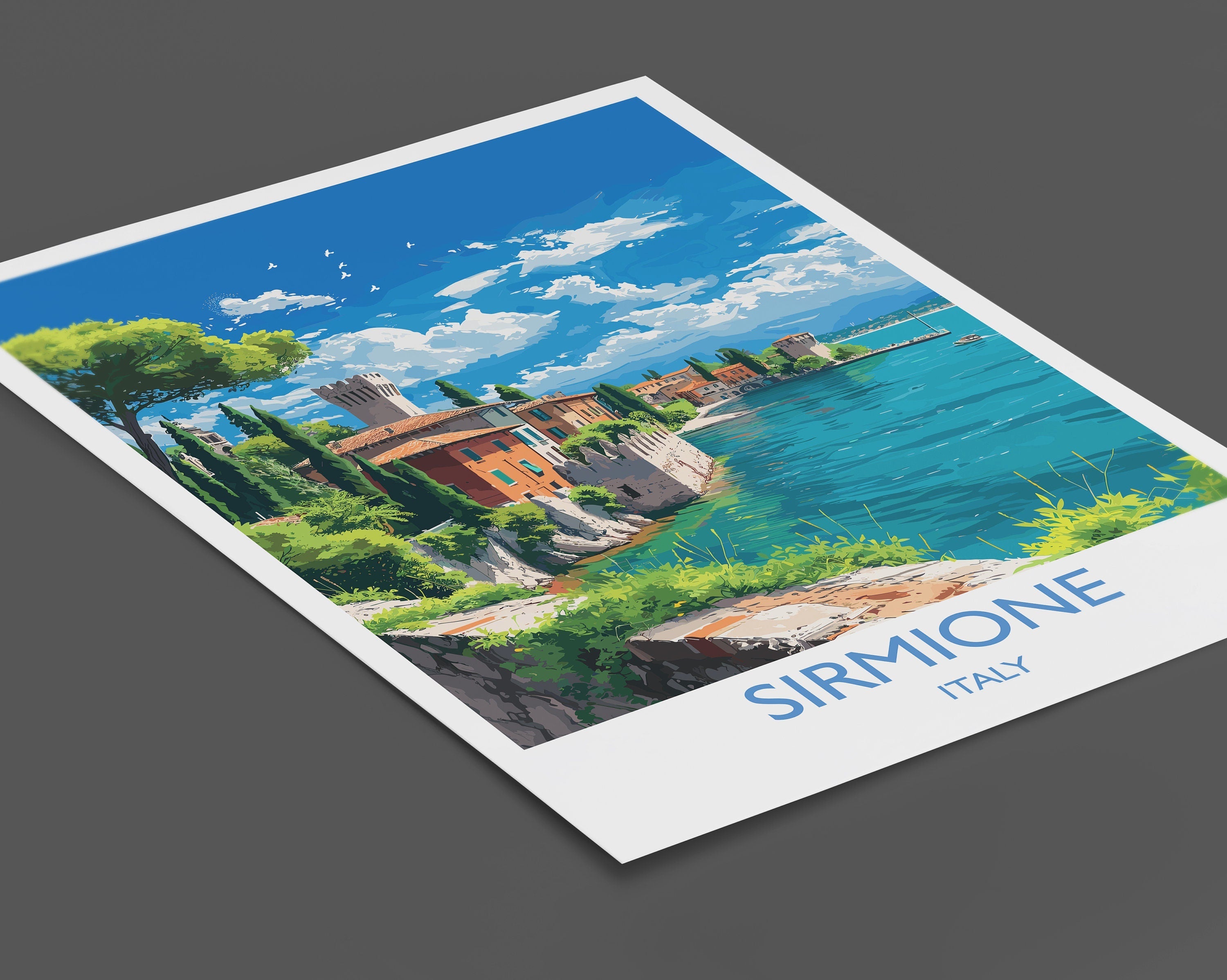 Sirmione Travel Print Wall Art, Travel Poster of Lake Garda, Sirmione Art Lovers Gift, Italy, Italian Lakes Art Gift NQ Media Designs