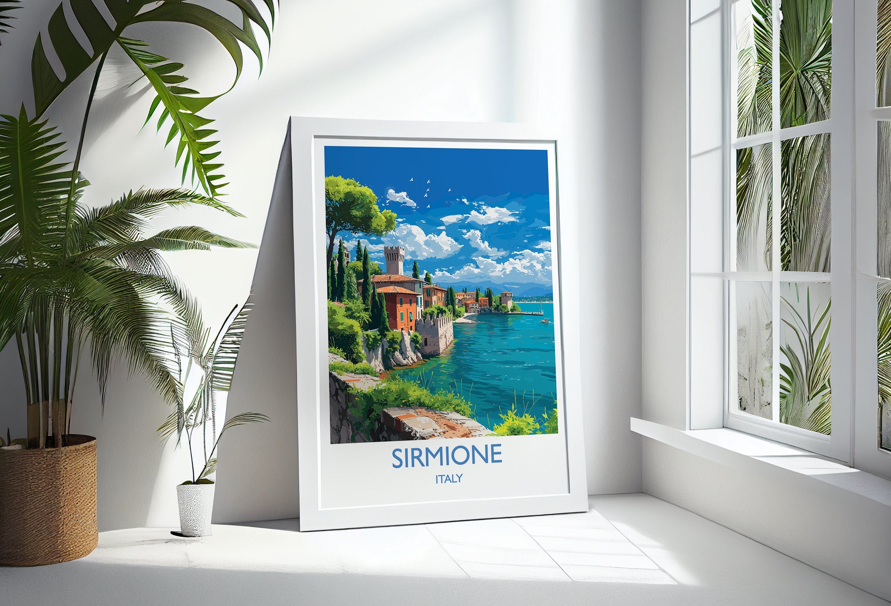 Sirmione Travel Print Wall Art, Travel Poster of Lake Garda, Sirmione Art Lovers Gift, Italy, Italian Lakes Art Gift NQ Media Designs