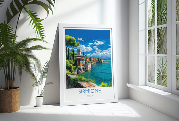 Sirmione Travel Print Wall Art, Travel Poster of Lake Garda, Sirmione Art Lovers Gift, Italy, Italian Lakes Art Gift