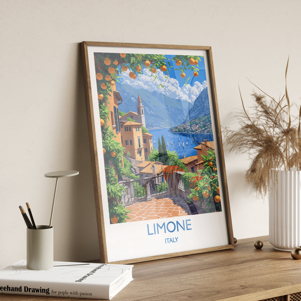 Limone Travel Poster Wall Art, Travel Print of Lake Garda, Limone Art Lovers Gift, Italy, Italian Lakes Art Gift