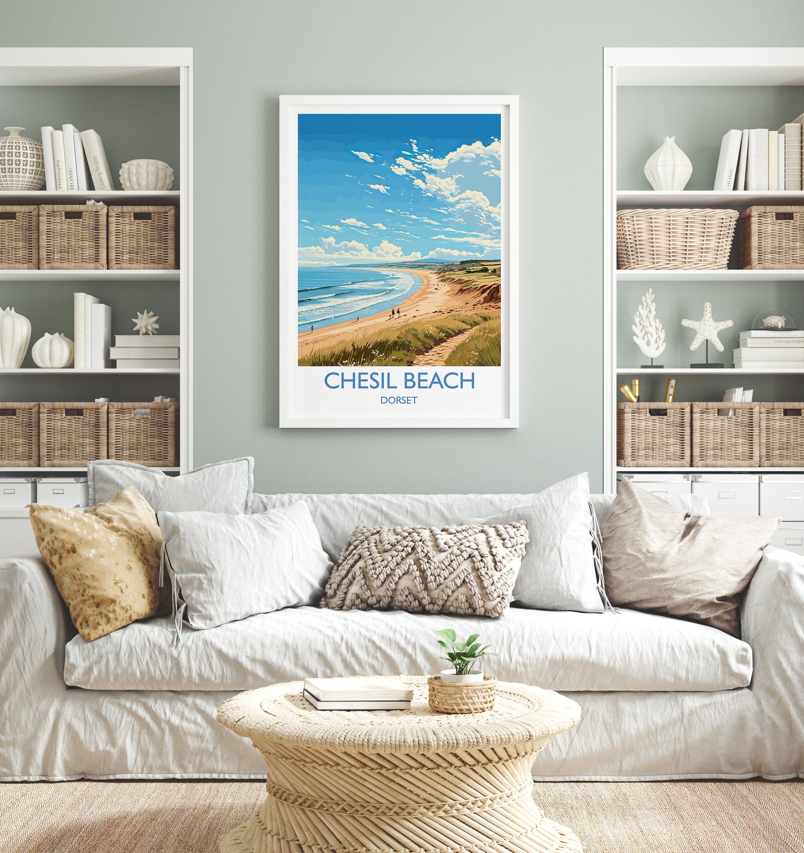 Chesil Beach Travel Print, Travel Poster of Chesil Beach, England, Dorset Coast Art Lovers Gift, Dorset Gift, Wall Art Print NQ Media Designs