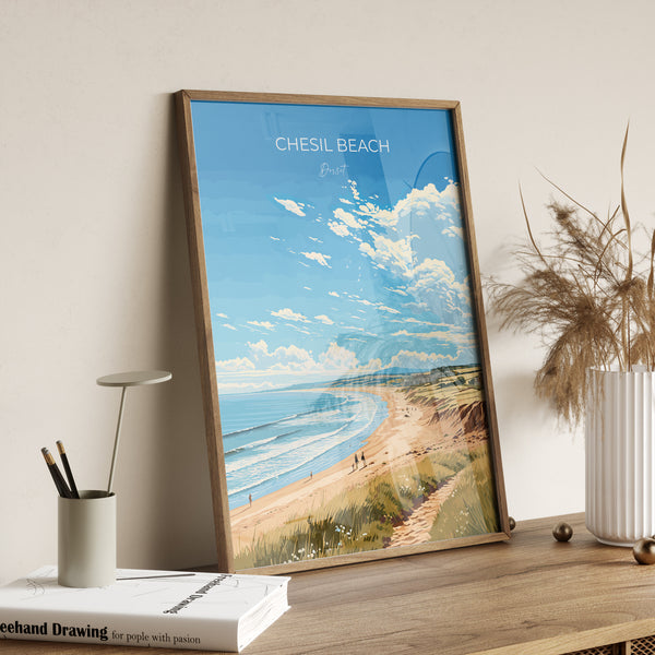 Chesil Beach Travel Print, Travel Poster of Chesil Beach, England, Dorset Coast Art Lovers Gift, Dorset Gift, Wall Art Print