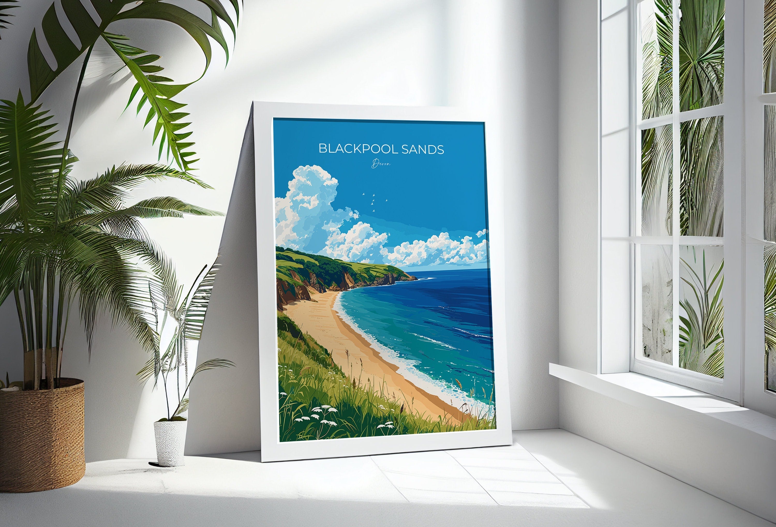 Blackpool Sands Travel Poster Wall Art, Travel Print of Blackpool Sands,England, Devon Art Lovers Gift, Travel Art Gift NQ Media Designs