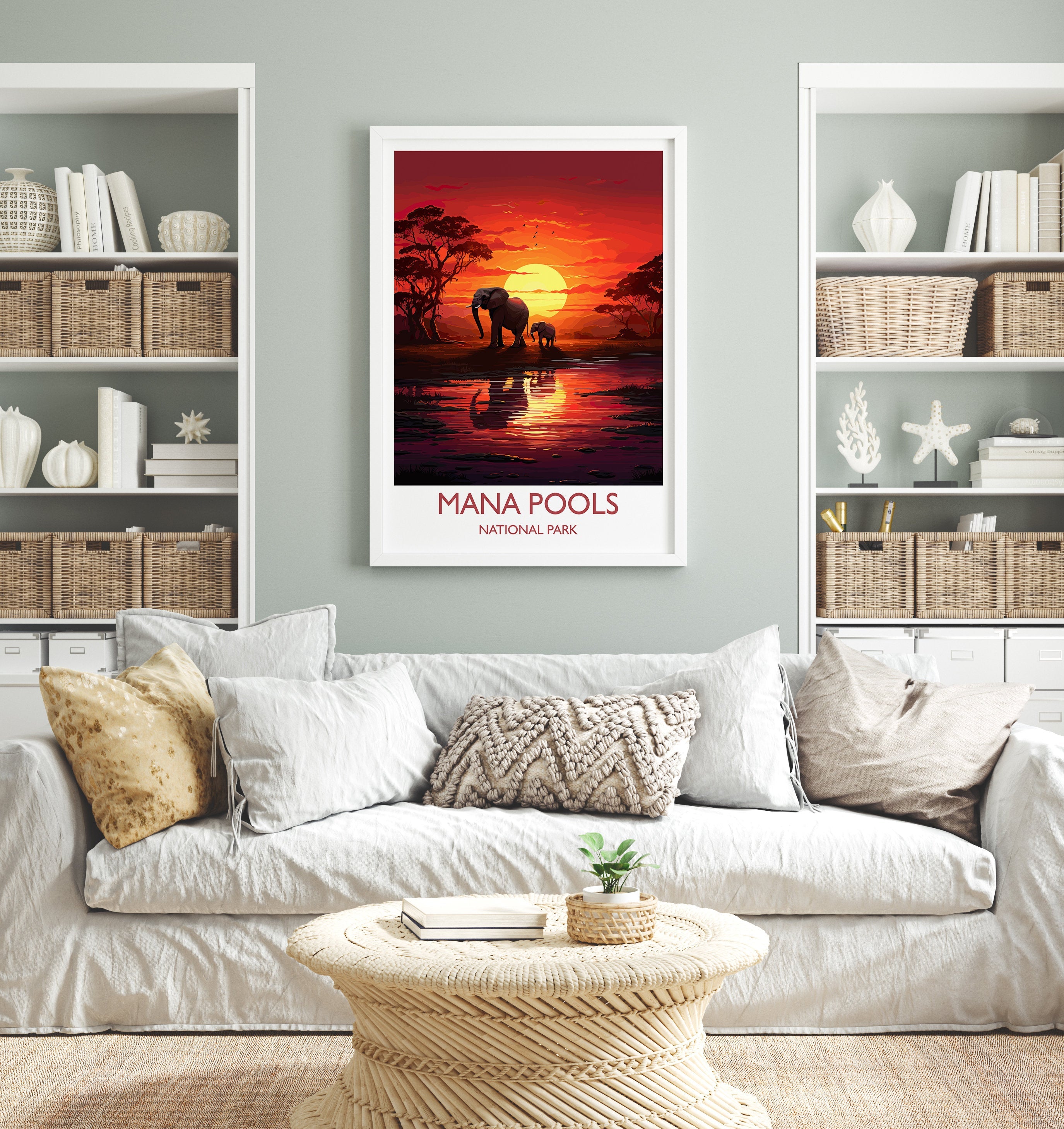 Mana Pools Travel Print Wall Art, Travel Poster of Mana Pools, Zimbabwe Gift, Mana Pools National Park Sunset Africa Art Gift NQ Media Designs