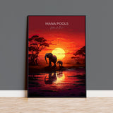 Mana Pools Travel Poster Wall Art, Travel Print of Mana Pools, Zimbabwe Gift, Mana Pools National Park Sunset Africa Art Gift NQ Media Designs