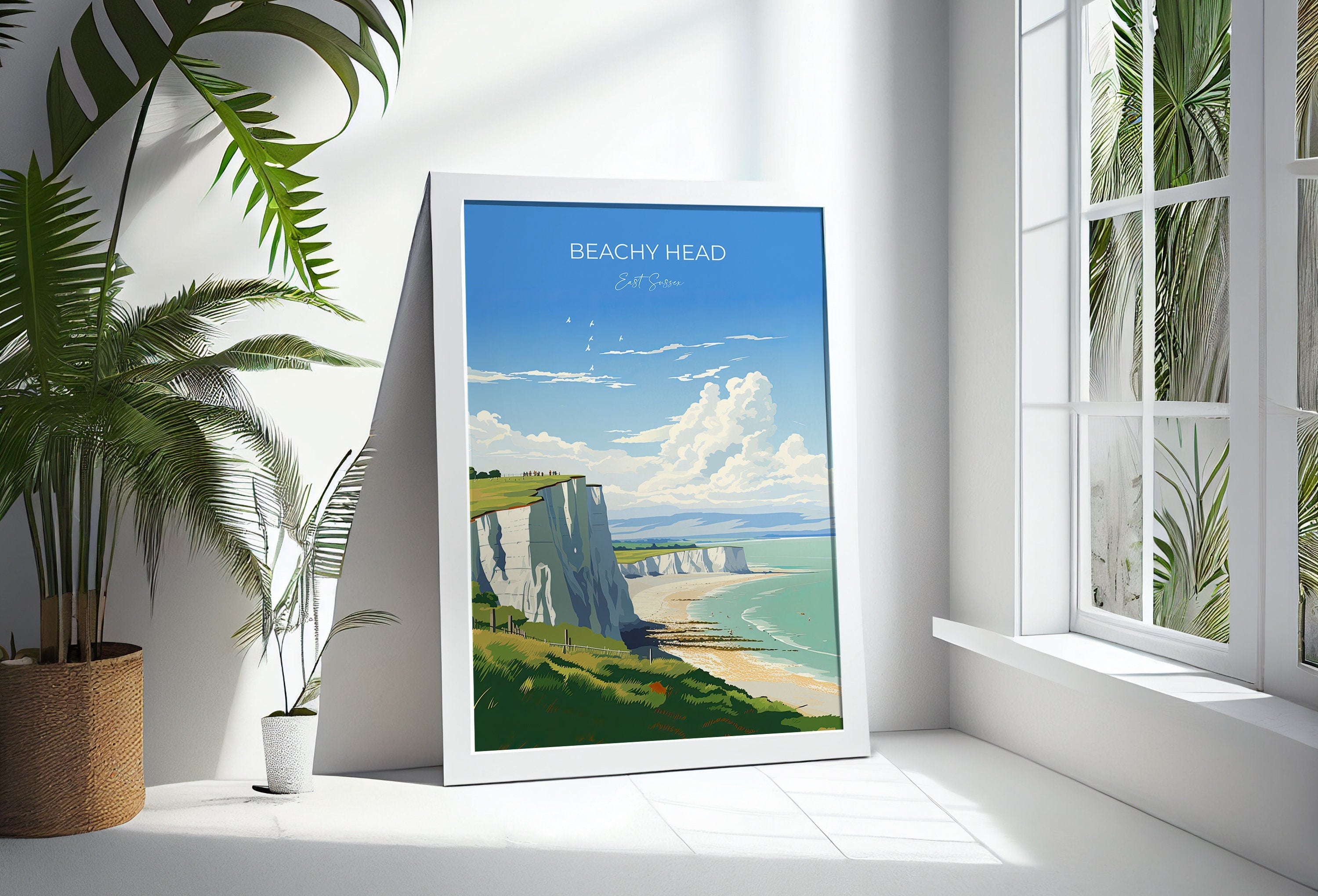 Beachy Head Travel Print Wall Art, Beachy Head Travel Poster, East Sussex, English Coastal Art lovers Gift, White Cliffs Gift NQ Media Designs