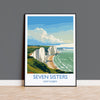 Seven Sisters Travel Poster Wall Art, Seven Sisters Travel Print, East Sussex, English Coastal Art, Seven Sisters Gift, Art Lovers Gift