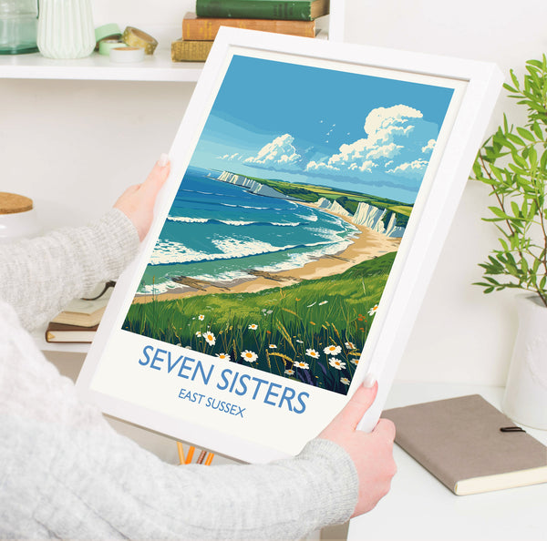Seven Sisters Travel Print Wall Art, Seven Sisters Travel Poster, East Sussex, English Coastal Art, Seven Sisters Gift, Art Lovers Gift