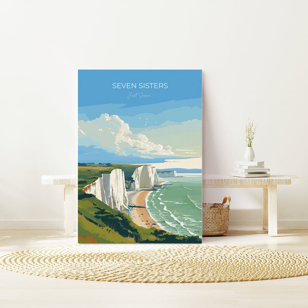 Seven Sisters Travel Poster Wall Art, Seven Sisters Travel Print, East Sussex, English Coastal Art, Seven Sisters Gift, Art Lovers Gift