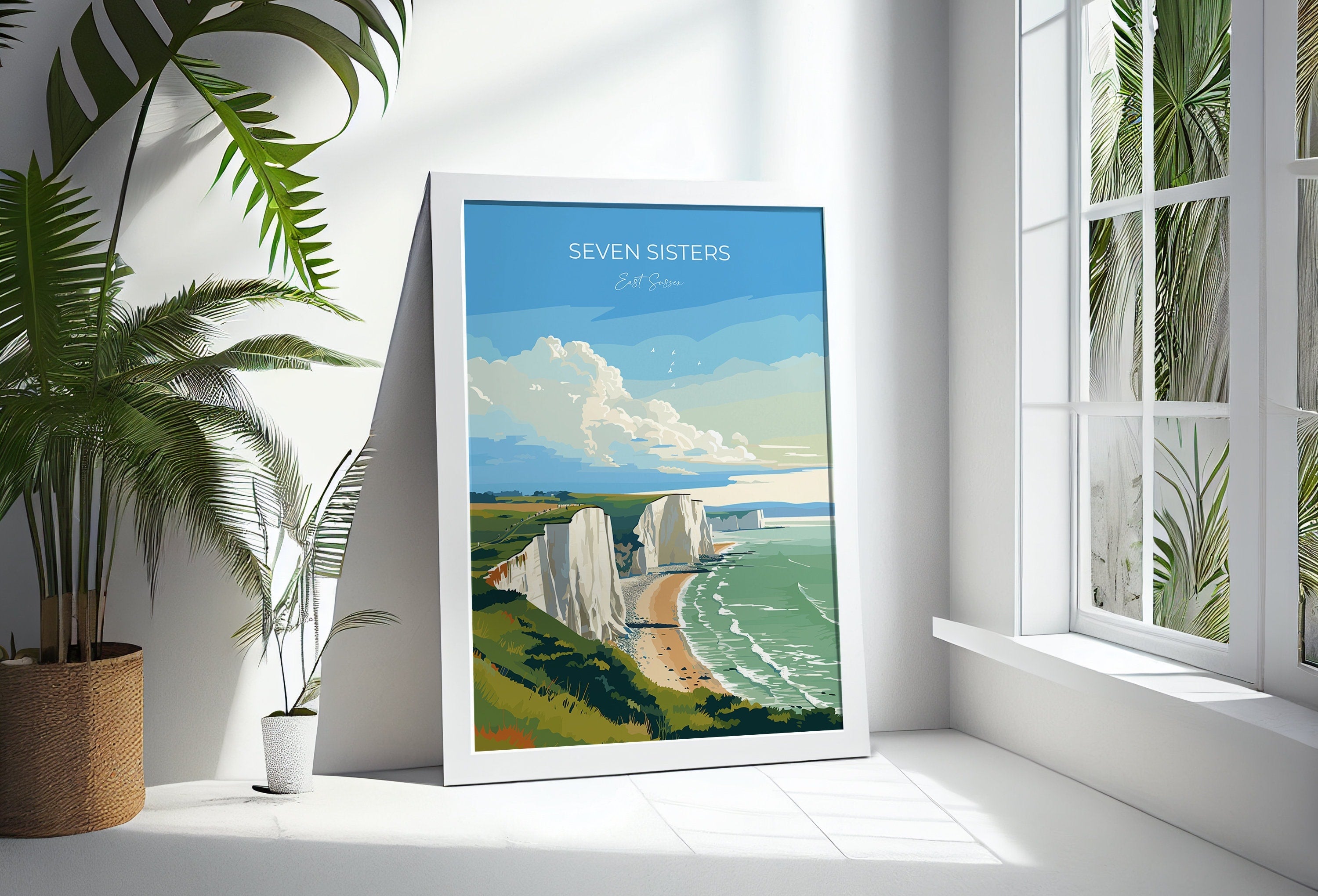 Seven Sisters Travel Poster Wall Art, Seven Sisters Travel Print, East Sussex, English Coastal Art, Seven Sisters Gift, Art Lovers Gift NQ Media Designs
