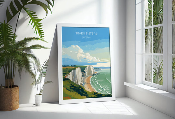 Seven Sisters Travel Poster Wall Art, Seven Sisters Travel Print, East Sussex, English Coastal Art, Seven Sisters Gift, Art Lovers Gift