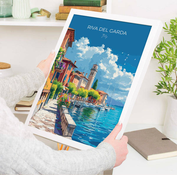 Riva Del Garda Travel Poster Wall Art, Travel Print of Riva Del Garda , Riva Del GardaArt Lovers Gift, Italy, Italian Lakes Art Gift