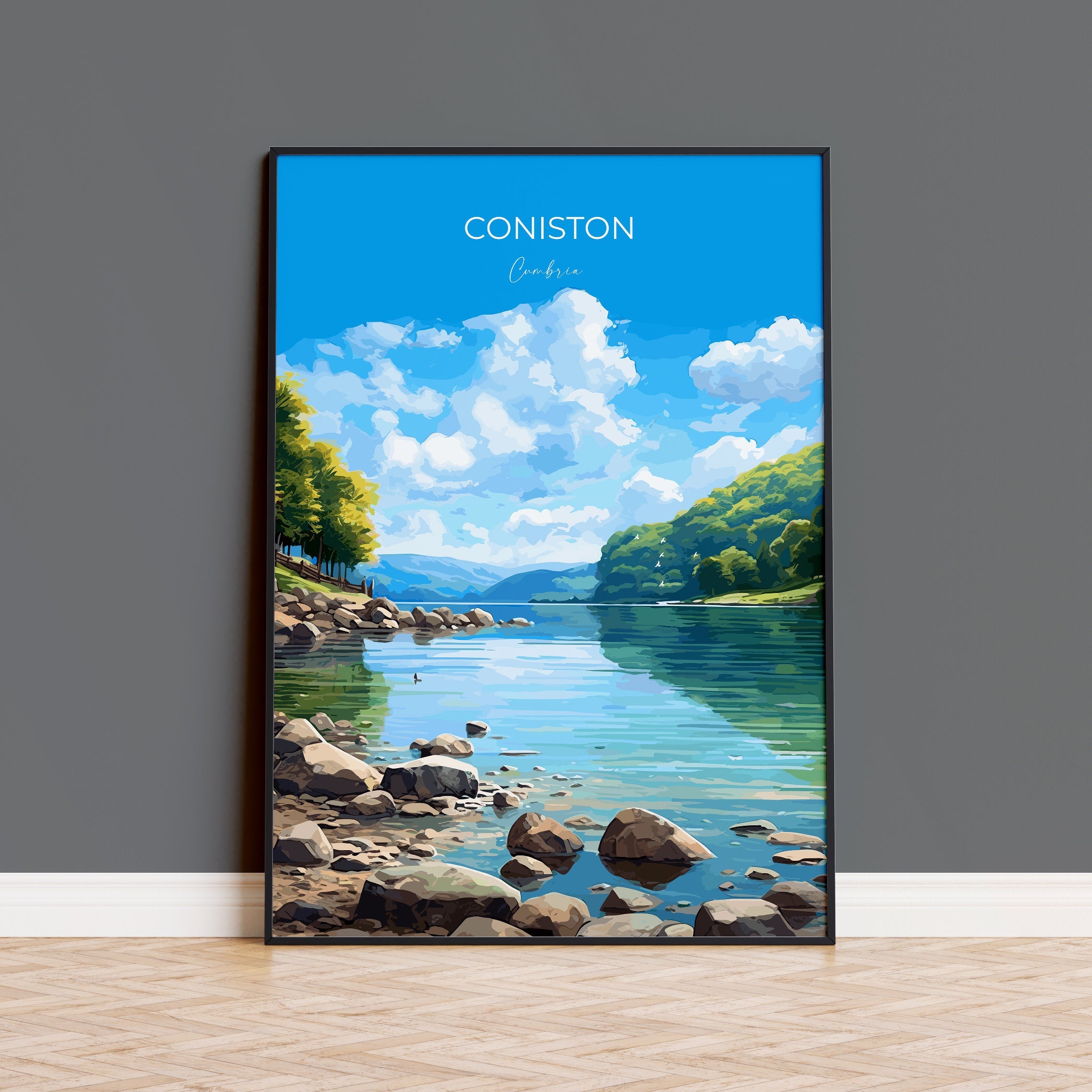 Coniston Travel Wall Art Poster, Coniston Travel Print, England, Cumbria Art, Coniston Art Lovers Gift, Lake District Gift NQ Media Designs