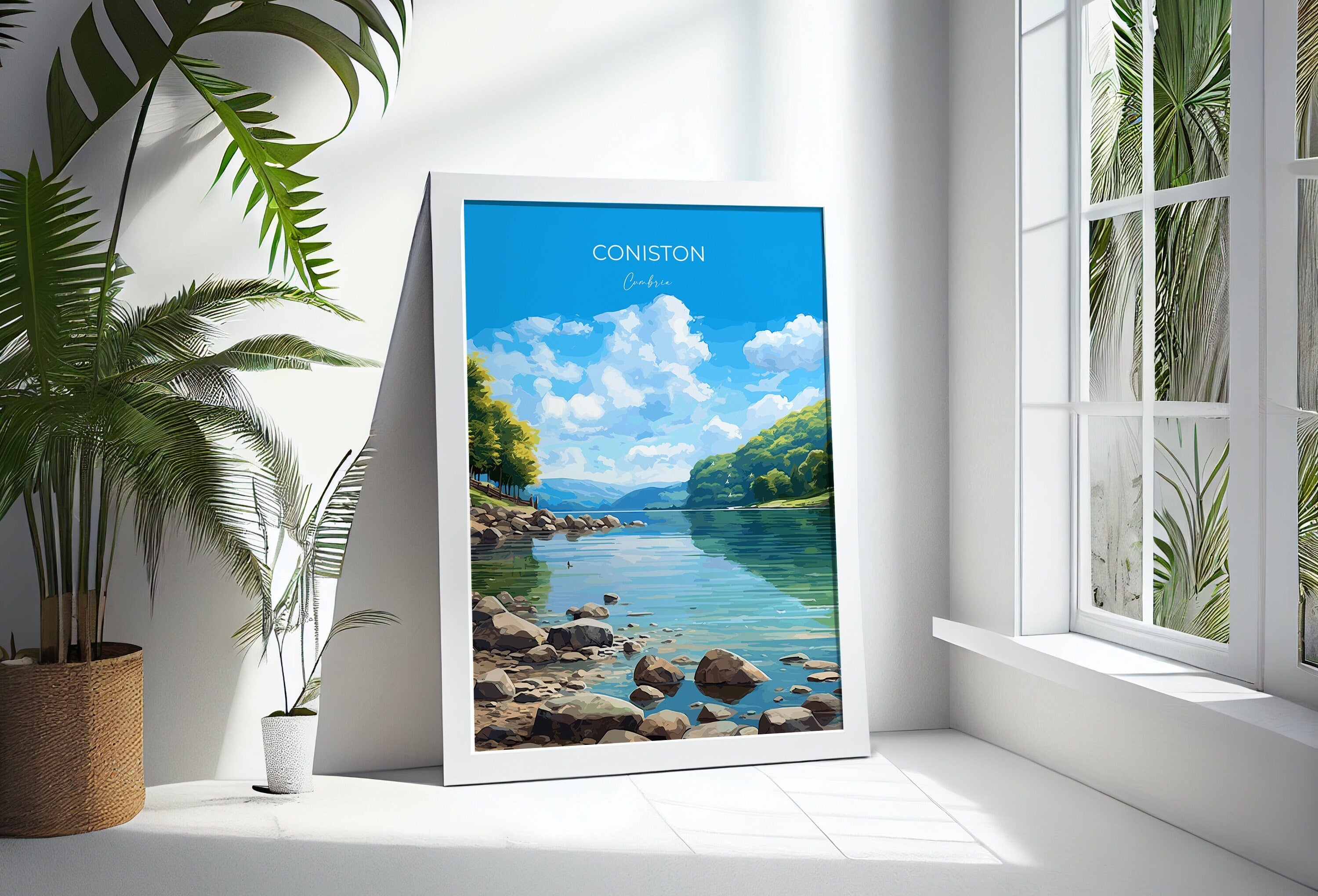 Coniston Travel Wall Art Poster, Coniston Travel Print, England, Cumbria Art, Coniston Art Lovers Gift, Lake District Gift NQ Media Designs