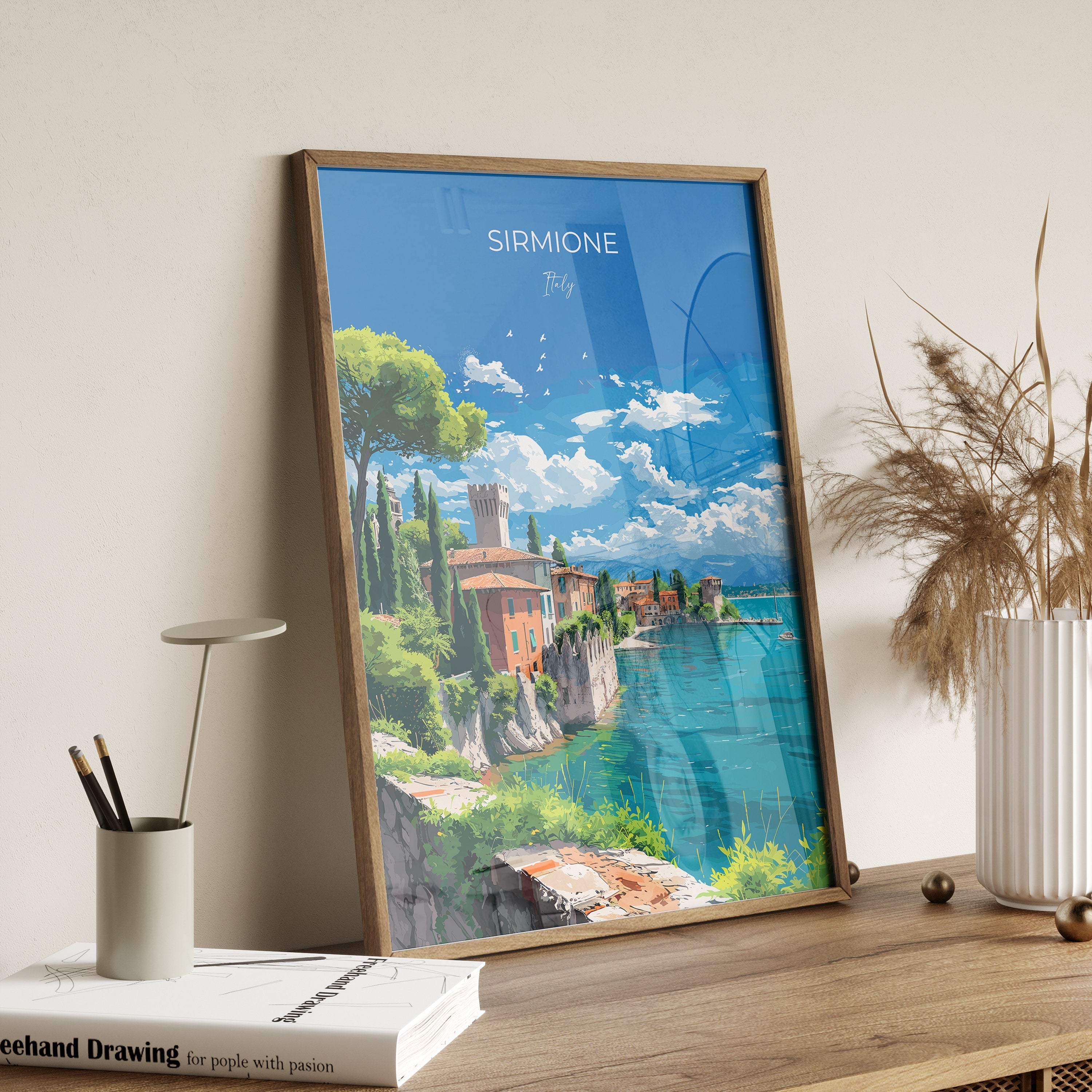 Sirmione Travel Print Wall Art, Travel Poster of Lake Garda, Sirmione Art Lovers Gift, Italy, Italian Lakes Art Gift NQ Media Designs