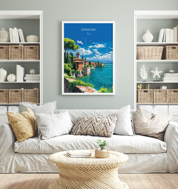 Sirmione Travel Print Wall Art, Travel Poster of Lake Garda, Sirmione Art Lovers Gift, Italy, Italian Lakes Art Gift