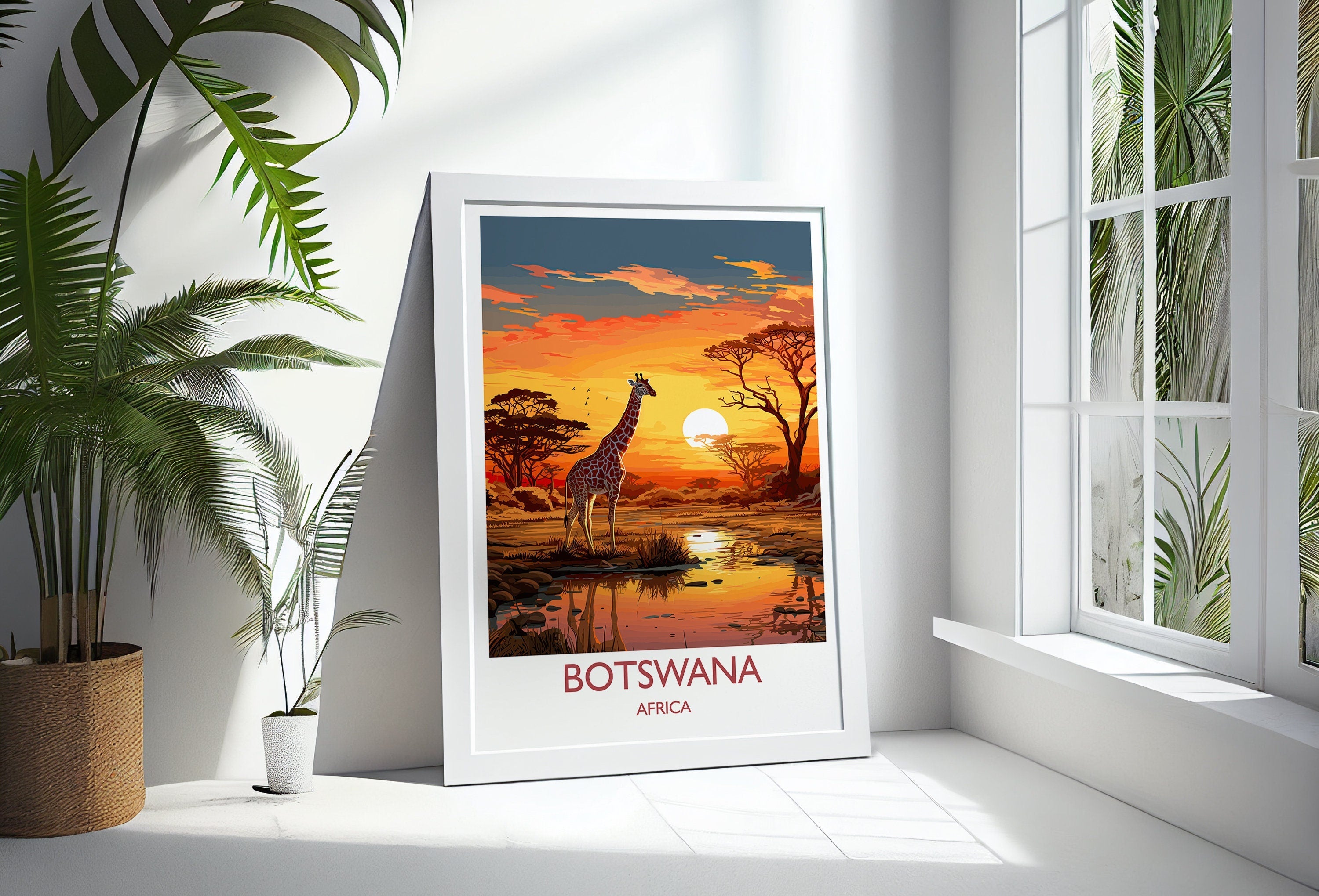Botswana Travel Print, Travel Poster of Botswana, Botswana Gift, Botswana Sunset Africa, Africa Art Lovers Gift, Wall Art Print NQ Media Designs