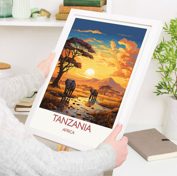 Tanzania Travel Poster, Travel Print of Tanzania, TanzaniaGift, Tanzania Sunset Africa, Africa Art Lovers Gift, Wall Art Print