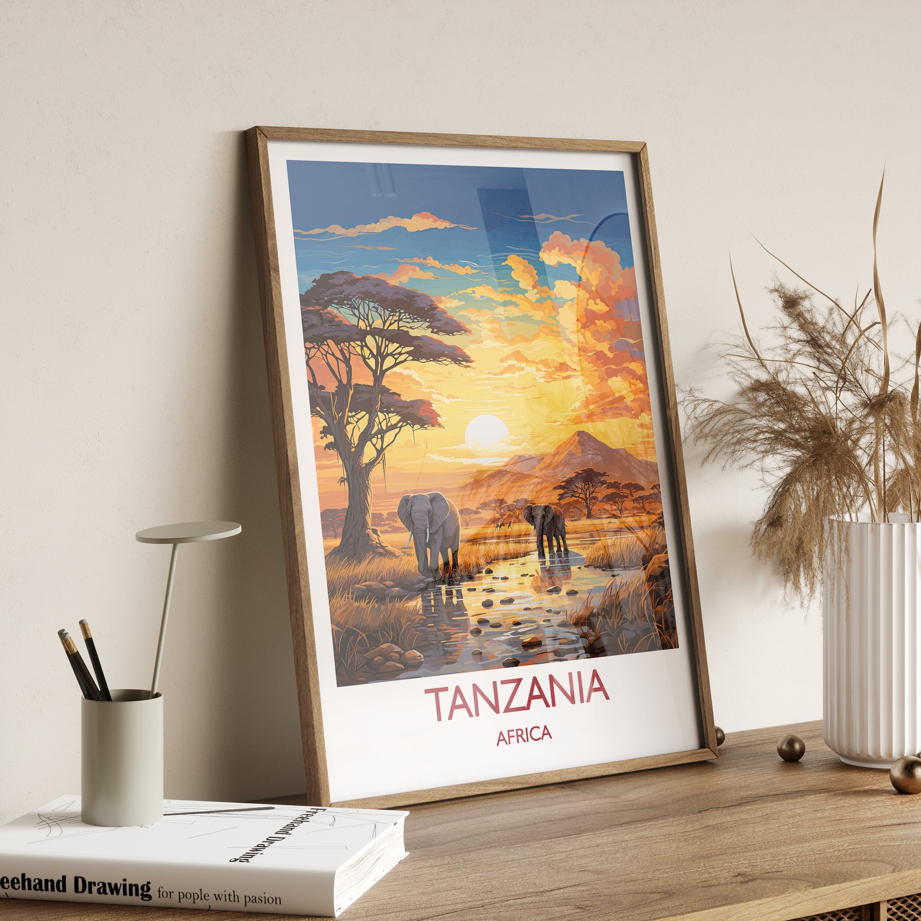 Tanzania Travel Poster, Travel Print of Tanzania, TanzaniaGift, Tanzania Sunset Africa, Africa Art Lovers Gift, Wall Art Print NQ Media Designs