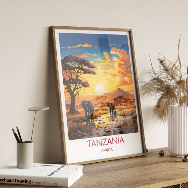 Tanzania Travel Poster, Travel Print of Tanzania, TanzaniaGift, Tanzania Sunset Africa, Africa Art Lovers Gift, Wall Art Print