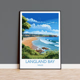 Langland Bay Travel Poster Wall Art, Langland Bay Travel Print, Mumbles Art Gift, Wales, Welsh Art Gift, Wall Art Print NQ Media Designs
