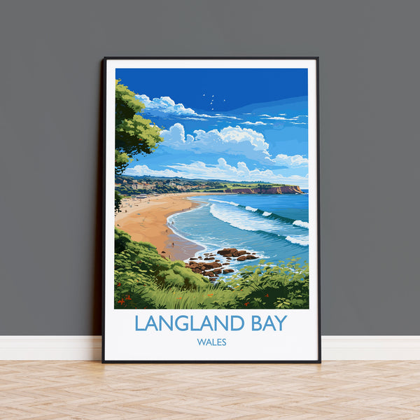 Langland Bay Travel Poster Wall Art, Langland Bay Travel Print, Mumbles Art Gift, Wales, Welsh Art Gift, Wall Art Print