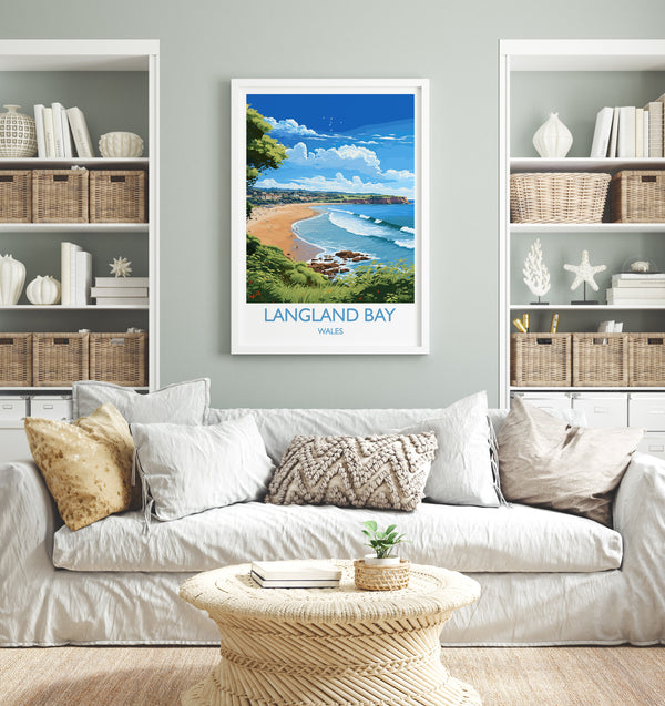 Langland Bay Travel Poster Wall Art, Langland Bay Travel Print, Mumbles Art Gift, Wales, Welsh Art Gift, Wall Art Print