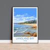 Langland Bay Travel Print Wall Art, Langland Bay Travel Poster, Mumbles Art Gift, Wales, Welsh Art Lovers Gift, Wall Art Print