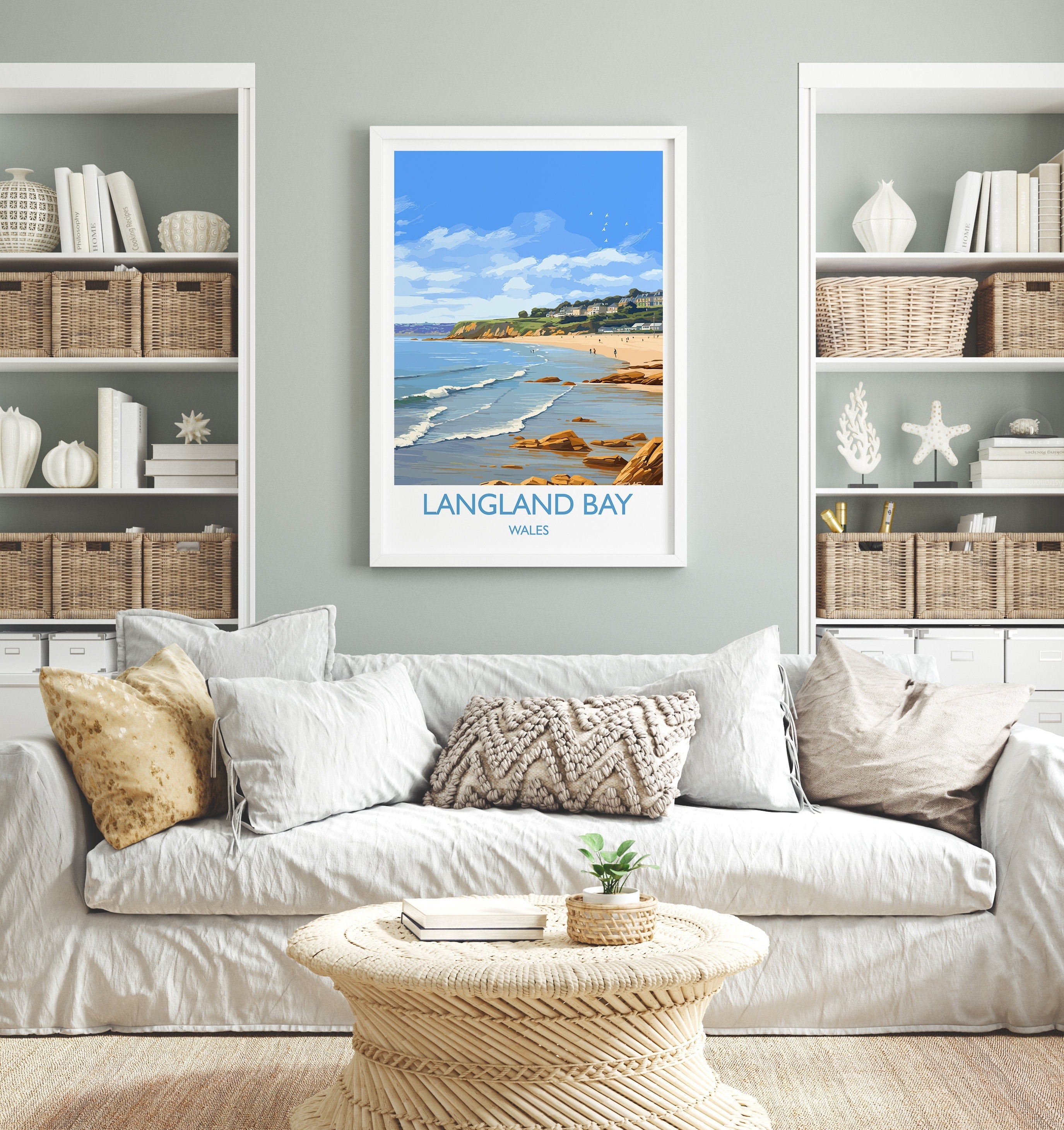 Langland Bay Travel Print Wall Art, Langland Bay Travel Poster, Mumbles Art Gift, Wales, Welsh Art Lovers Gift, Wall Art Print NQ Media Designs