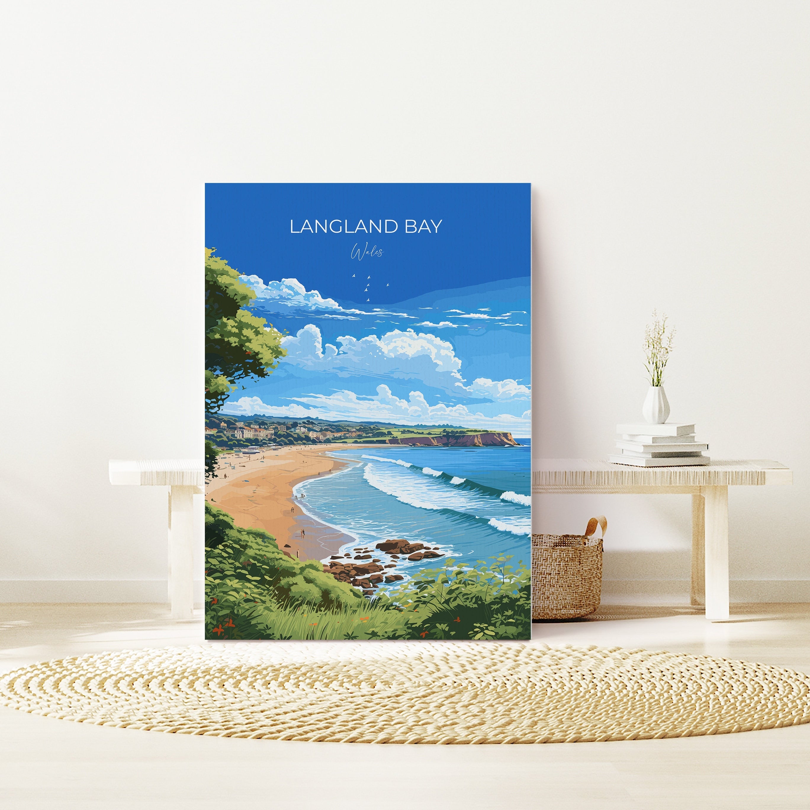 Langland Bay Travel Poster Wall Art, Langland Bay Travel Print, Mumbles Art Gift, Wales, Welsh Art Gift, Wall Art Print NQ Media Designs