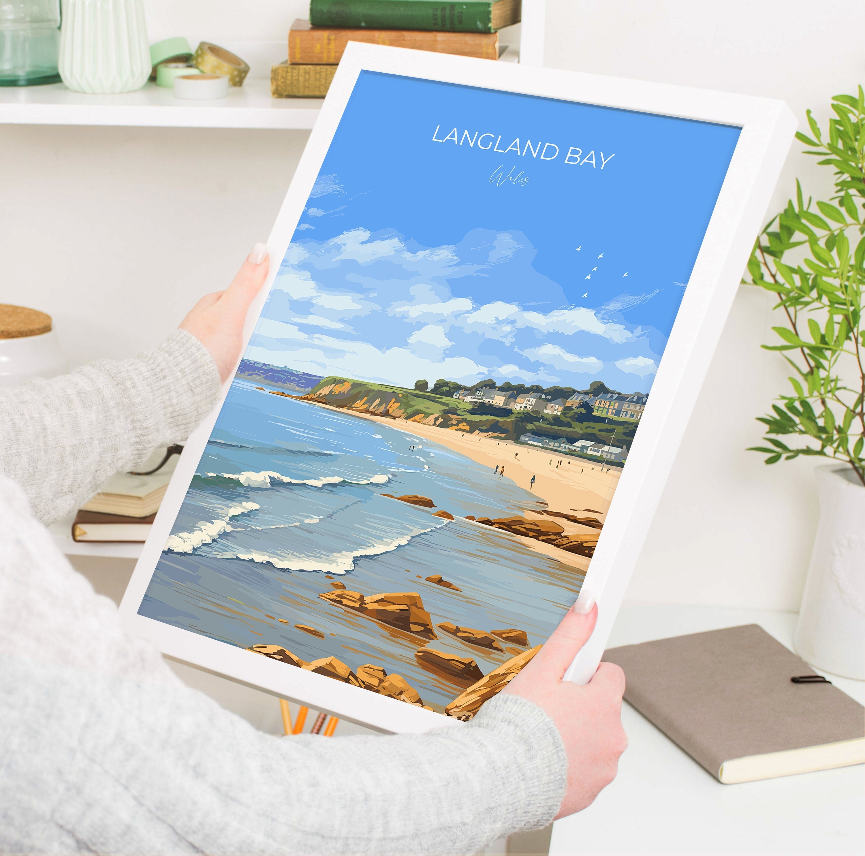Langland Bay Travel Print Wall Art, Langland Bay Travel Poster, Mumbles Art Gift, Wales, Welsh Art Gift, Wall Art Print NQ Media Designs