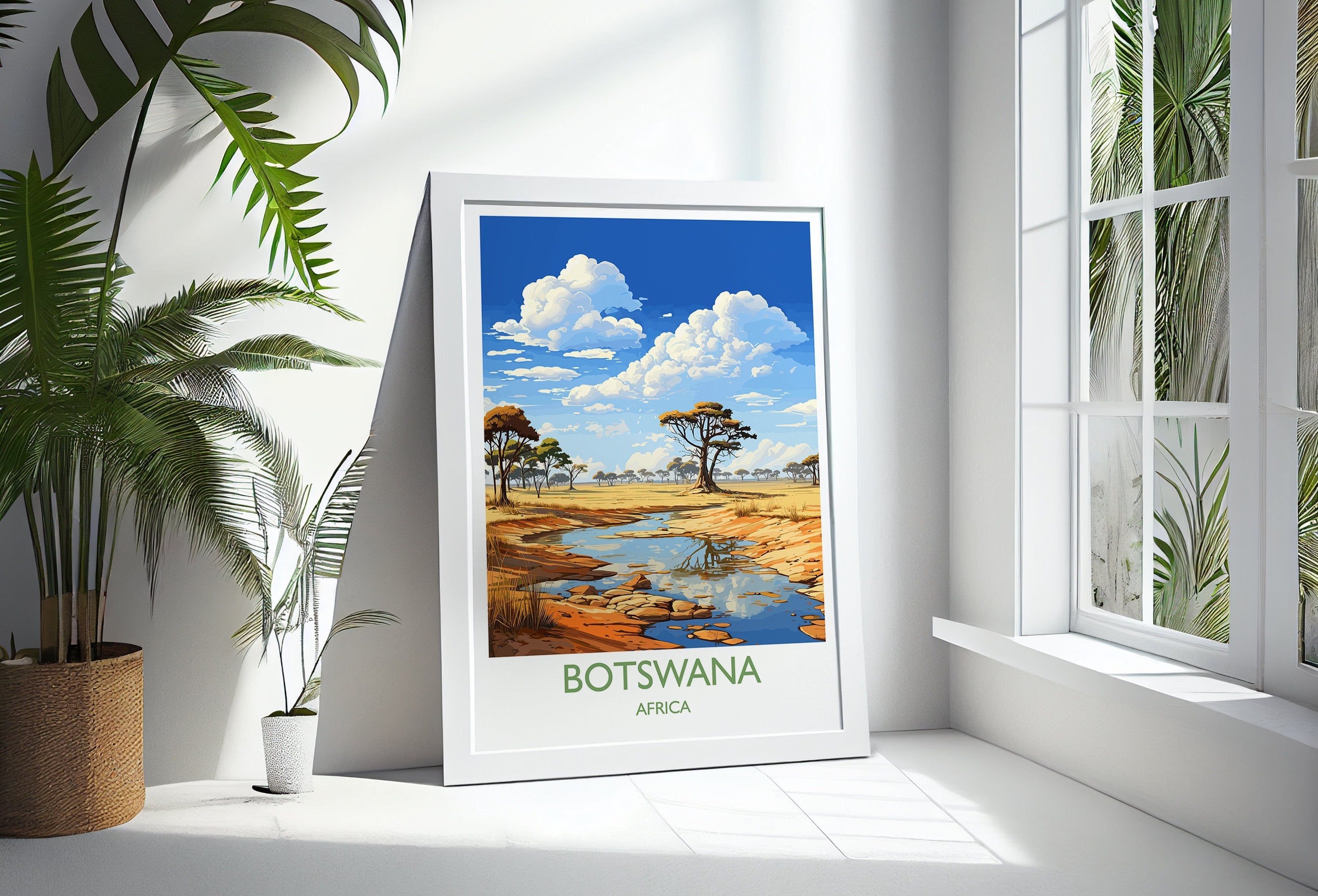 Botswana Travel Poster Wall Art, Travel Print of Botswana, Botswana Gift, Botswana Africa, Africa Art Lovers Gift, Travel Art Print NQ Media Designs